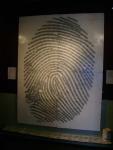 Bar Code Fingerprint-in-show, titled: "Ten-Thousand Lives," collage on assembled panels, 72"x96"